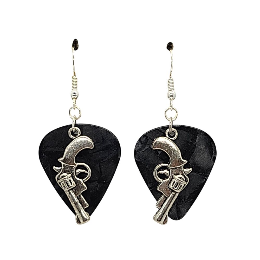 Cowboy Guns Pistols Revolvers on Guitar Pick Earrings - Choose Color - Handmade